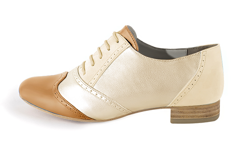Camel beige and gold women's fashion lace-up shoes.. Profile view - Florence KOOIJMAN